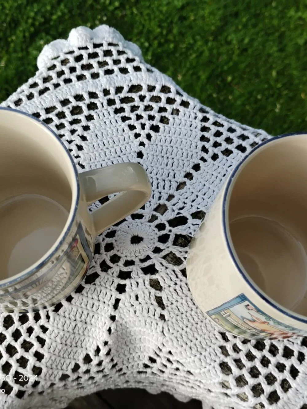 Set of 2 coffee mugs farmhouse style Hen and Cow artist Susan Winget cottagecore